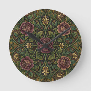 Ornate Purple Rose William Morris Style Floral  Round Clock
