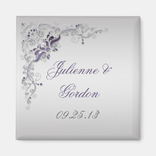 Ornate Purple Silver Floral Swirls Favour Magnet