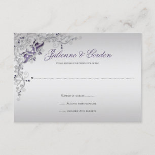 Ornate Purple Silver floral Swirls RSVP Card