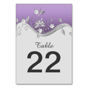 Ornate Purple Silver Flowers Swirls Table Cards