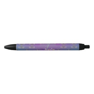Ornate Purple Teal Monogram  Black Ink Pen
