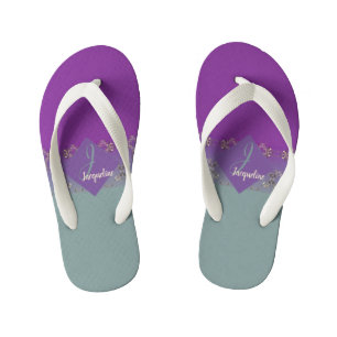 Ornate Purple Teal Monogram Pair of Flip Flops