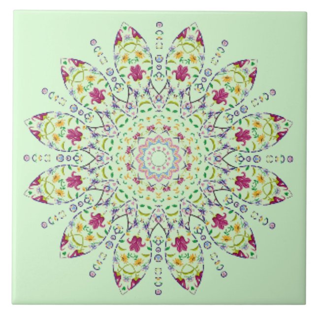 Ornate Purple Yellow Mandala  Tile (Front)