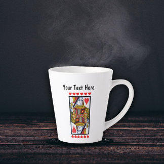 Ornate Queen Playing Card Bright Red Hearts Latte Mug