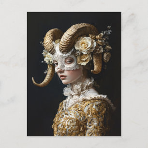 Ornate Ram Mask Masquerade Costume Postcard