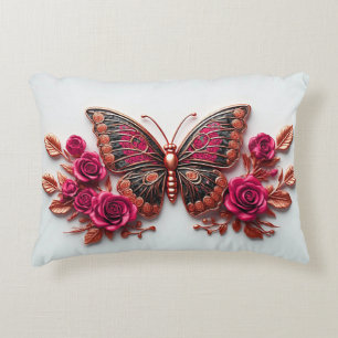Ornate Red and Gold Butterfly with Roses Decorative Cushion
