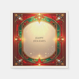Ornate Red and Green Stained Glass Pattern Napkin