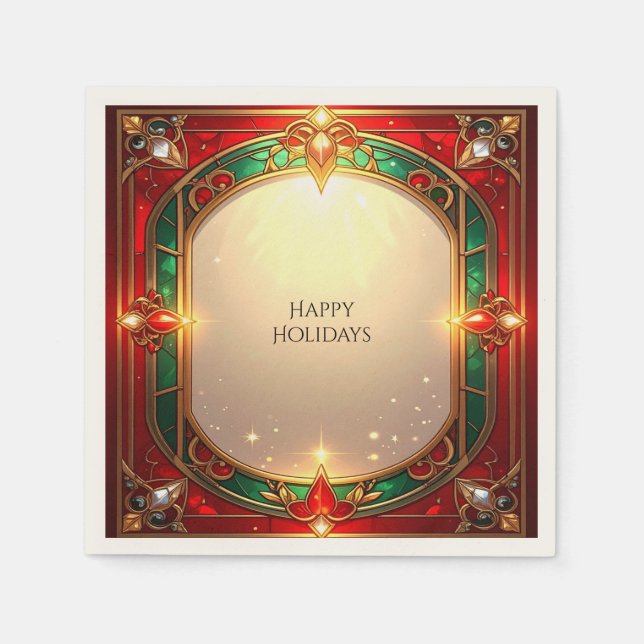 Ornate Red and Green Stained Glass Pattern Napkin (Front)