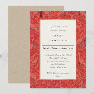 Ornate Red Classy Floral Peacock Bridal Shower Invitation