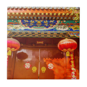 Ornate Red Door, Lanterns New Year Tile