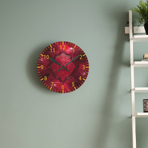 Ornate Red & Gold Vintage Round Clock