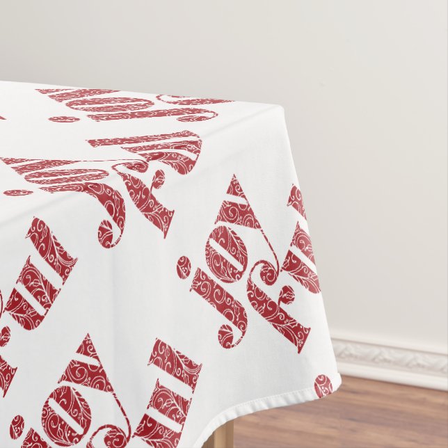 Ornate Red Joyful typography Christmas/Holida Tablecloth (In Situ)