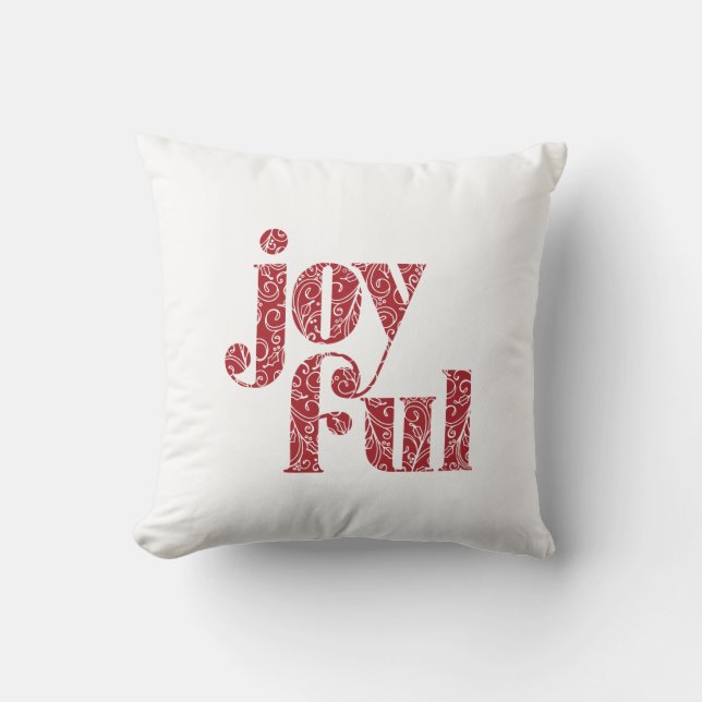 Ornate Red Joyful typography Christmas/Holiday Cushion (Front)