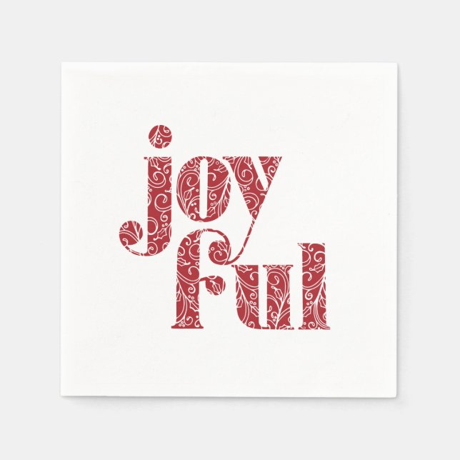 Ornate Red Joyful typography Christmas/Holiday Napkin (Front)