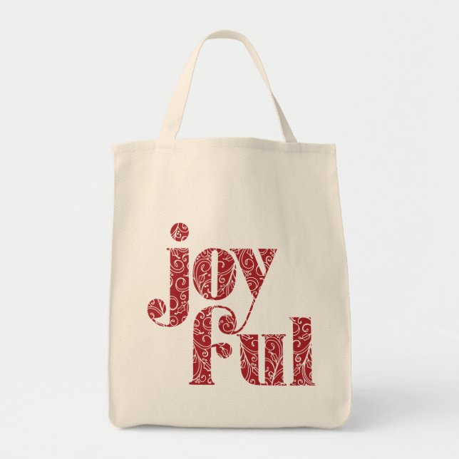 Ornate Red Joyful typography Christmas/Holiday Tote Bag (Front)