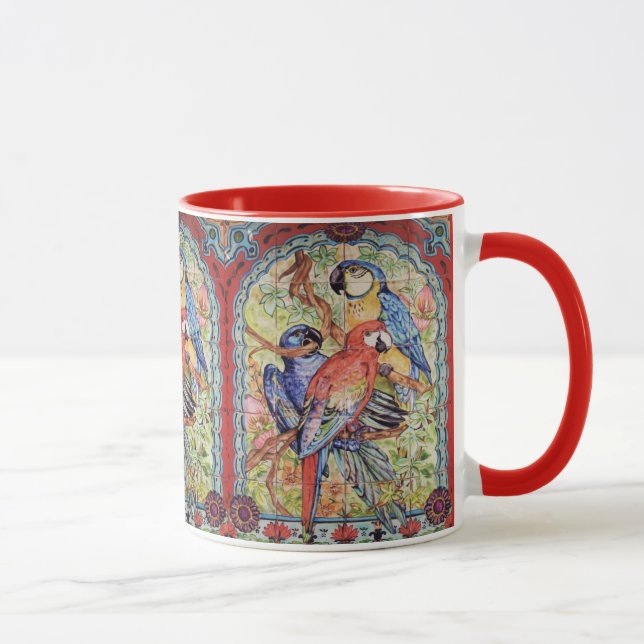 Ornate Red Scarlet Hyacinth Blue Macaw Parrot Mug (Right)