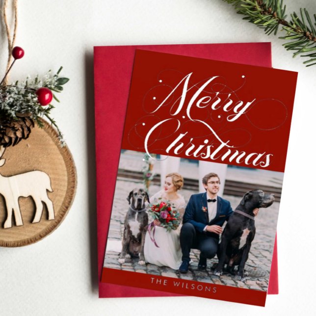 Ornate Red Silver MerryChristmas Foil Holiday Card (Creator Uploaded)