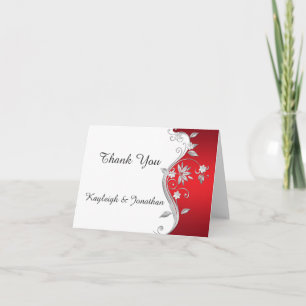 Ornate Red Silver White Floral Thank You