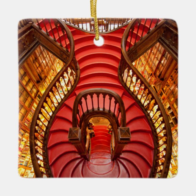 Ornate red stairway, Portugal Ceramic Ornament (Front)