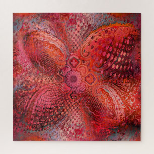 Ornate Red Symmetrical Paisley Motif Jigsaw Puzzle