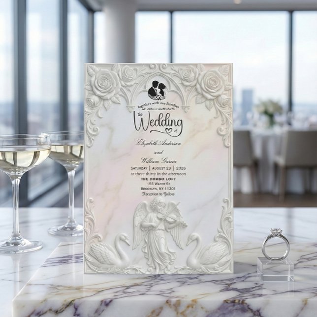 Ornate Rococo Cherub & Swan Fairytale Wedding  Invitation (Creator Uploaded)