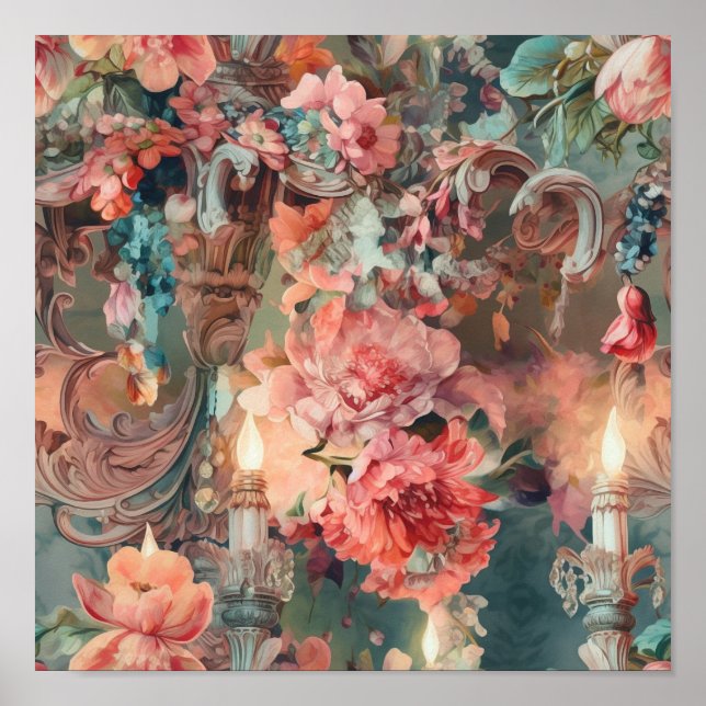 Ornate Rococo Colourful Florals Poster (Front)