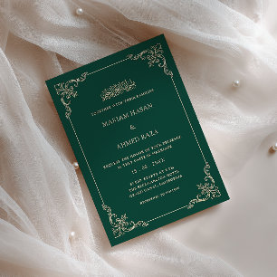 Ornate Rococo Frame Emerald Green Muslim Wedding Invitation