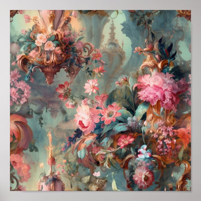 Ornate Rococo Period Florals Poster (Front)