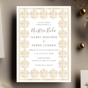 Ornate Romantic Vintage Gold Nuestra Boda Wedding Invitation