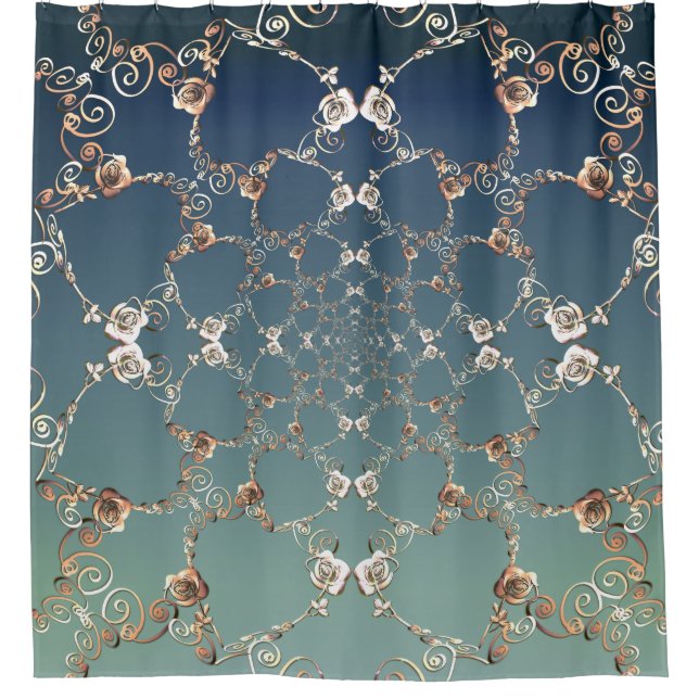 Ornate Rose and Blue Shower Curtain (Front)