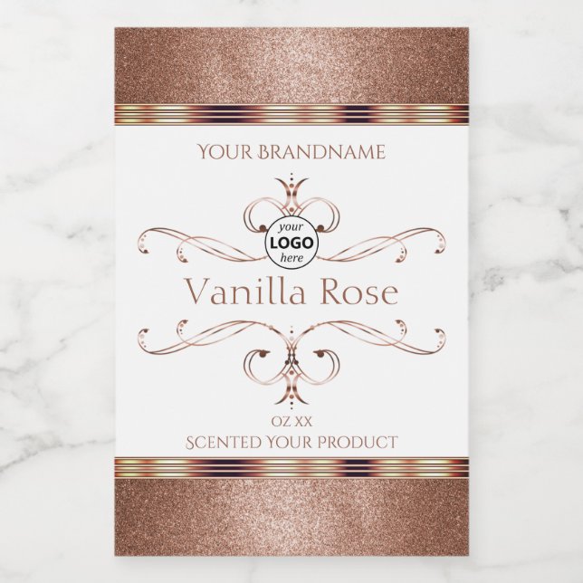 Ornate Rose Gold Glitter White Product Labels Logo (Single Label)