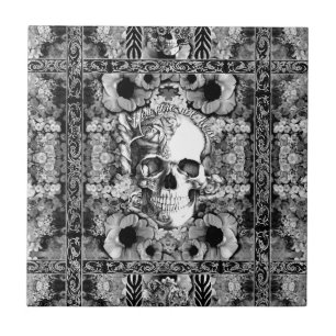 Ornate rose skull pattern tile