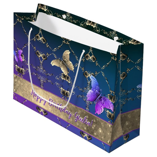 Ornate Roses & Butterflies Gift Bag (Front Angled)