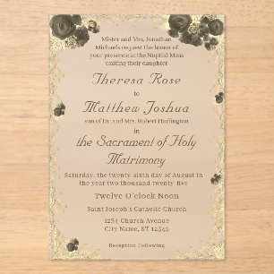 Ornate Roses Catholic Wedding Invitation
