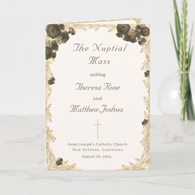 Ornate Roses Catholic Wedding Program Programme (Front)