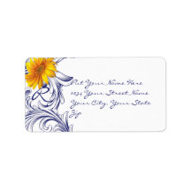 Ornate Royal Blue and Yellow Sunflowers Monogram