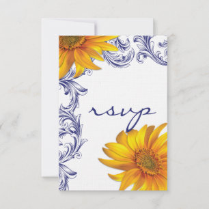 Ornate Royal Blue and Yellow Sunflowers  RSVP
