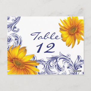 Ornate Royal Blue and Yellow Sunflowers Table Card