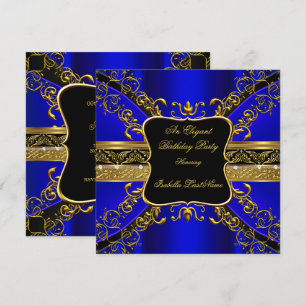 Ornate Royal Blue Black Gold Birthday Party 2 Invitation