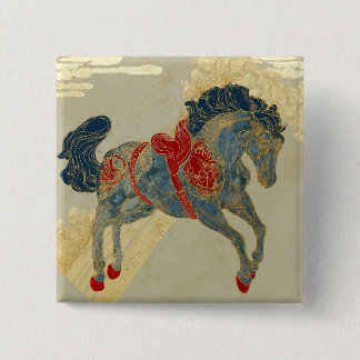 Ornate Royal Blue Horse  15 Cm Square Badge