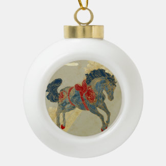 Ornate Royal Blue Horse  Ceramic Ball Christmas Ornament