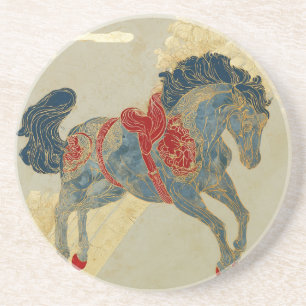 Ornate Royal Blue Horse Coaster