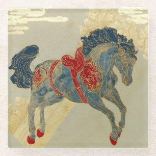 Ornate Royal Blue Horse Glass Coaster