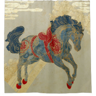 Ornate Royal Blue Horse Shower Curtain