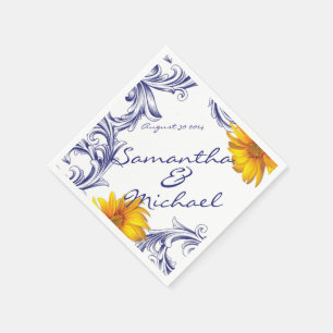 Ornate Royal Blue Yellow Sunflowers Napkin