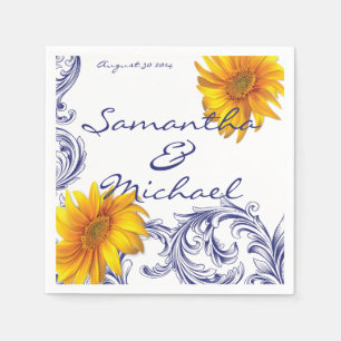 Ornate Royal Blue Yellow Sunflowers Napkin