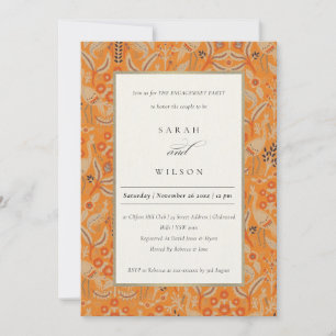 Ornate Rust Red Floral Peacock Engagement Invite