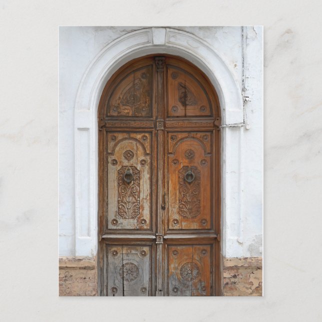 Ornate Rustic Wooden Door Postcard (Front)