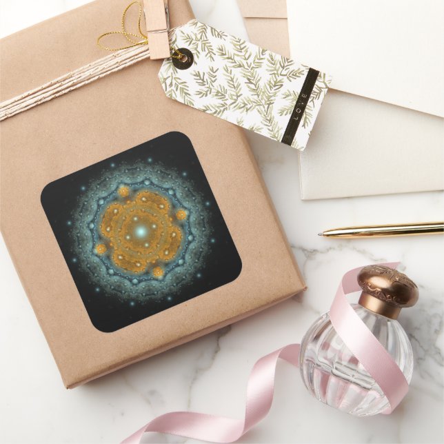 Ornate sacred bright fractal pattern mandala square sticker (Gifting)