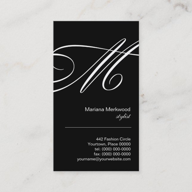 Ornate Script Monogram M Business Card (Front)